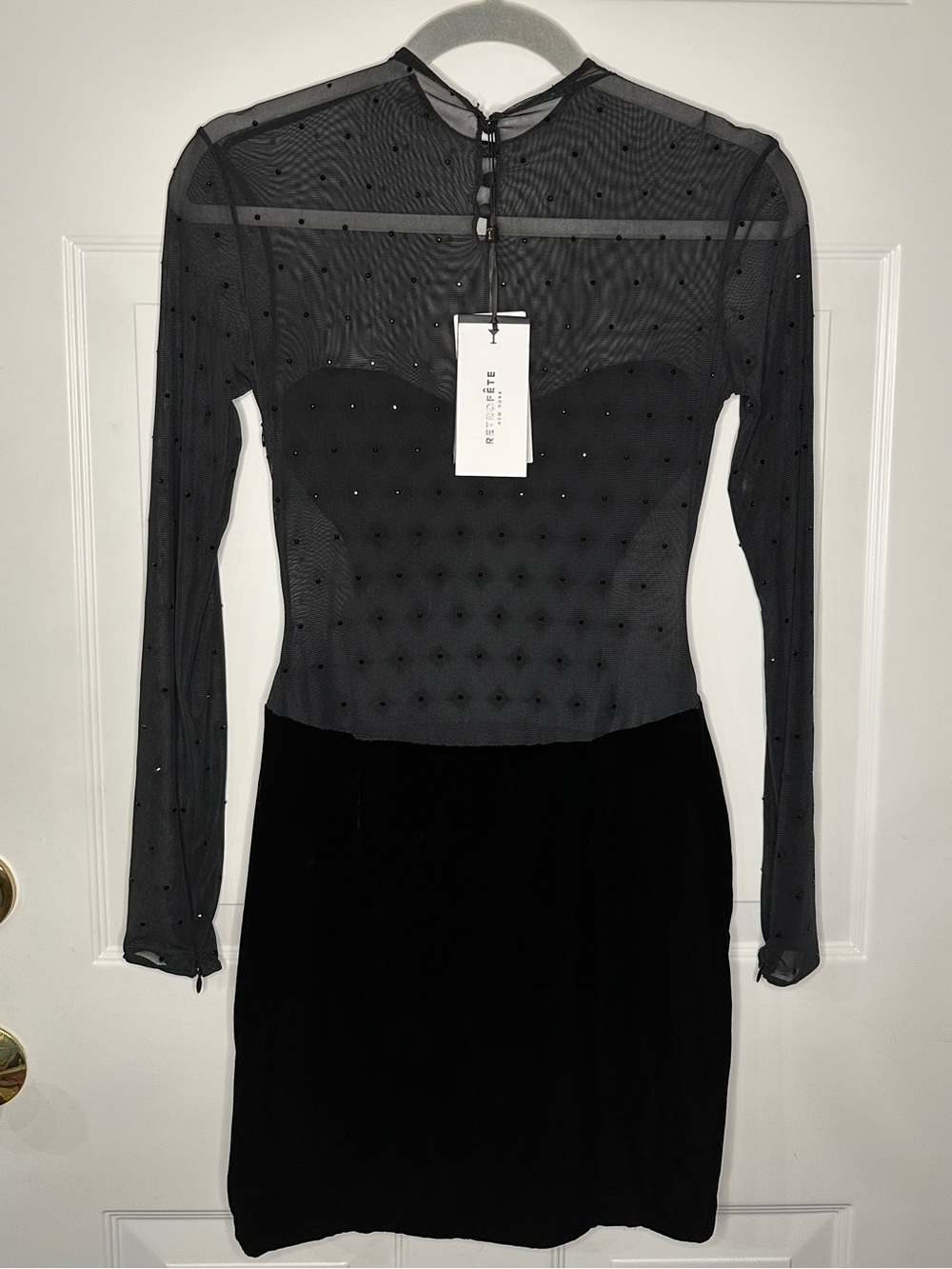 Retrofête Black Velvet & Crystal Mesh Mini Dress | NWT | Size M - Picture 4 of 8